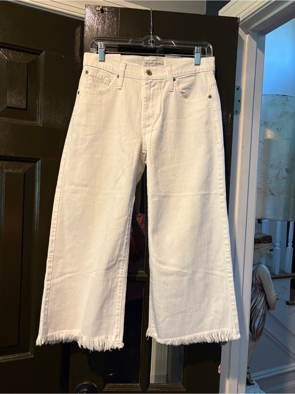James Jeans White Wide-Leg Frayed-Hem Jeans